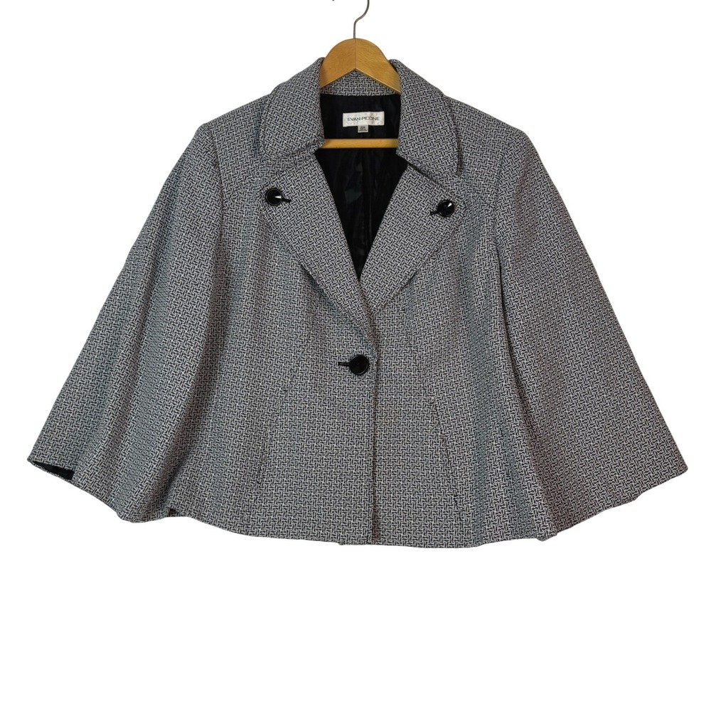 Evan Picone‎ Womens 20W Black White Geometric Print Cropped Jacket Blazer